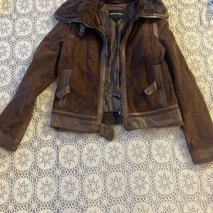 Brown Leather Jacket with Fur Collar